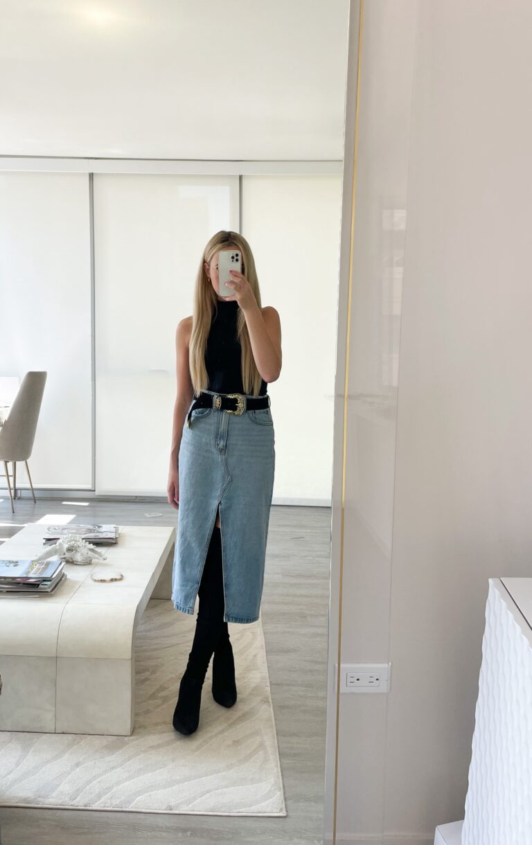 denim midi skirt